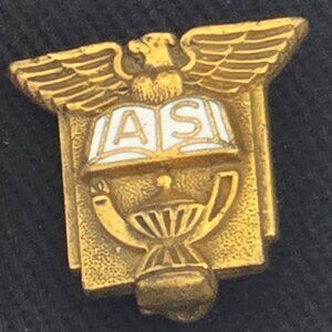 AS School Award Gold Tone with Eagle Book and Lamp Lapel Hat Pin
